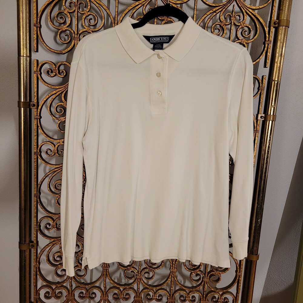 Lands' End Women's Long Sleeve White Polo